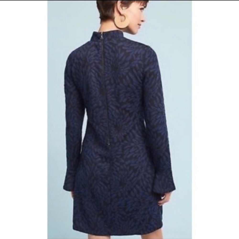 Anthropologie Hutch Michaela dress long sleeve mock neck black navy blue M - Picture 2 of 11